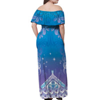 New Zealand Matariki Off Shoulder Maxi Dress Maori Marae Cyan Galaxy