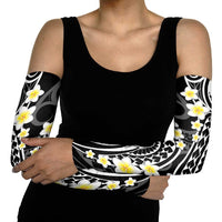 Plumeria With Black Polynesian Tattoo Pattern Arm Sleeves - Polynesian Pride