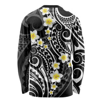 Plumeria With Black Polynesian Tattoo Pattern Long Sleeve Shirt
