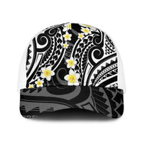 Plumeria With Black Polynesian Tattoo Pattern Mesh Trucker Cap - Polynesian Pride