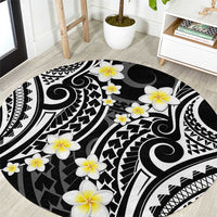 Plumeria With Black Polynesian Tattoo Pattern Round Carpet LT05 Black - Polynesian Pride