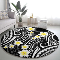 Plumeria With Black Polynesian Tattoo Pattern Round Carpet LT05 - Polynesian Pride