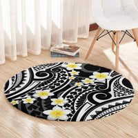 Plumeria With Black Polynesian Tattoo Pattern Round Carpet LT05 - Polynesian Pride