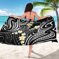 Plumeria With Black Polynesian Tattoo Pattern Sarong