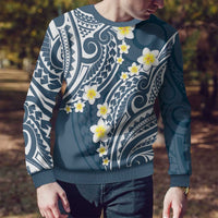 Plumeria With Blue Polynesian Tattoo Pattern Ugly Christmas Sweater