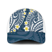 Plumeria With Blue Polynesian Tattoo Pattern Mesh Trucker Cap - Polynesian Pride
