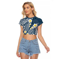 Plumeria With Blue Polynesian Tattoo Pattern Raglan Cropped T Shirt