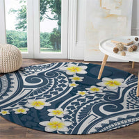 Plumeria With Blue Polynesian Tattoo Pattern Round Carpet LT05 - Polynesian Pride