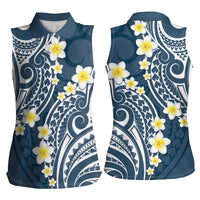 Plumeria With Blue Polynesian Tattoo Pattern Women Sleeveless Polo Shirt
