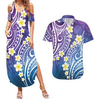 Plumeria With Galaxy Polynesian Tattoo Pattern Couples Matching Summer Maxi Dress and Hawaiian Shirt