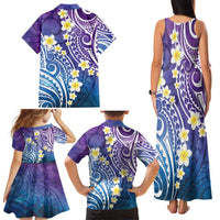 Plumeria With Galaxy Polynesian Tattoo Pattern Family Matching Tank Maxi Dress and Hawaiian Shirt