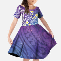 Plumeria With Galaxy Polynesian Tattoo Pattern Kid Short Sleeve Dress