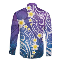 Plumeria With Galaxy Polynesian Tattoo Pattern Long Sleeve Button Shirt LT05 - Polynesian Pride