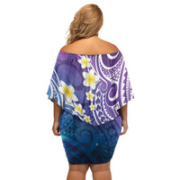 Plumeria With Galaxy Polynesian Tattoo Pattern Off Shoulder Short Dress