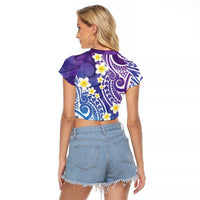 Plumeria With Galaxy Polynesian Tattoo Pattern Raglan Cropped T Shirt