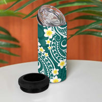 Plumeria With Teal Polynesian Tattoo Pattern 4 in 1 Can Cooler Tumbler