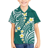 Plumeria With Teal Polynesian Tattoo Pattern Family Matching Short Sleeve Bodycon Dress and Hawaiian Shirt LT05 Son's Shirt Teal - Polynesian Pride