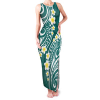 Plumeria With Teal Polynesian Tattoo Pattern Family Matching Tank Maxi Dress and Hawaiian Shirt