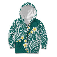 Plumeria With Teal Polynesian Tattoo Pattern Kid Hoodie