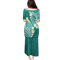 Plumeria With Teal Polynesian Tattoo Pattern Puletasi