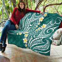 Plumeria With Teal Polynesian Tattoo Pattern Quilt