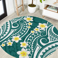 Plumeria With Teal Polynesian Tattoo Pattern Round Carpet LT05 Teal - Polynesian Pride