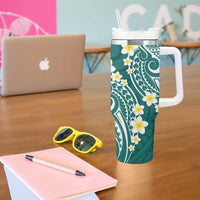 Plumeria With Teal Polynesian Tattoo Pattern Tumbler With Handle