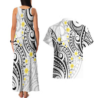 Plumeria With White Polynesian Tattoo Pattern Couples Matching Tank Maxi Dress and Hawaiian Shirt