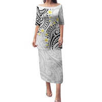 Plumeria With White Polynesian Tattoo Pattern Family Matching Puletasi and Hawaiian Shirt