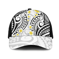 Plumeria With White Polynesian Tattoo Pattern Mesh Trucker Cap LT05 One Size Black White - Polynesian Pride