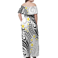 Plumeria With White Polynesian Tattoo Pattern Off Shoulder Maxi Dress