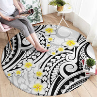 Plumeria With White Polynesian Tattoo Pattern Round Carpet LT05 - Polynesian Pride