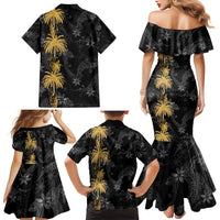Hawaiian Honu And Surfboards Family Matching Mermaid Dress and Hawaiian Shirt Gold Style - Polynesian Pride