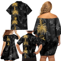 Hawaiian Honu And Surfboards Family Matching Off Shoulder Short Dress and Hawaiian Shirt Gold Style - Polynesian Pride