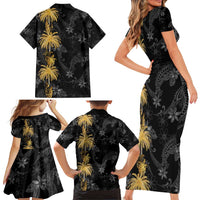Hawaiian Honu And Surfboards Family Matching Short Sleeve Bodycon Dress and Hawaiian Shirt Gold Style - Polynesian Pride