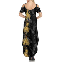 Hawaiian Honu And Surfboards Family Matching Summer Maxi Dress and Hawaiian Shirt Gold Style - Polynesian Pride