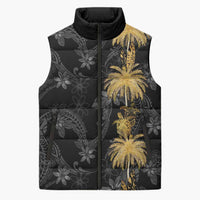 Hawaiian Honu And Surfboards Sleeveless Puffer Jacket Gold Style - Polynesian Pride