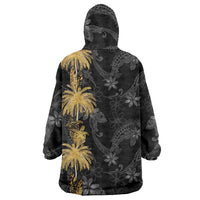 Hawaiian Honu And Surfboards Wearable Blanket Hoodie Gold Style - Polynesian Pride