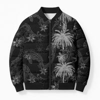 Hawaiian Honu And Surfboards Bomber Puffer Jacket Silver Style - Polynesian Pride