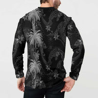 Hawaiian Honu And Surfboards Button Sweatshirt Silver Style - Polynesian Pride