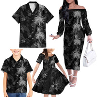 Hawaiian Honu And Surfboards Family Matching Off The Shoulder Long Sleeve Dress and Hawaiian Shirt Silver Style - Polynesian Pride