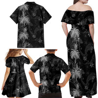 Hawaiian Honu And Surfboards Family Matching Off Shoulder Maxi Dress and Hawaiian Shirt Silver Style - Polynesian Pride