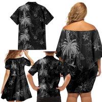 Hawaiian Honu And Surfboards Family Matching Off Shoulder Short Dress and Hawaiian Shirt Silver Style - Polynesian Pride