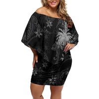 Hawaiian Honu And Surfboards Family Matching Off Shoulder Short Dress and Hawaiian Shirt Silver Style - Polynesian Pride