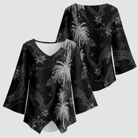 Hawaiian Honu And Surfboards Kimono Sleeve Blouse Silver Style - Polynesian Pride