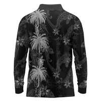 Hawaiian Honu And Surfboards Long Sleeve Polo Shirt Silver Style - Polynesian Pride