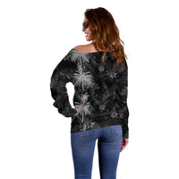 Hawaiian Honu And Surfboards Off Shoulder Sweater Silver Style - Polynesian Pride