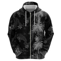 Hawaiian Honu And Surfboards Zip Hoodie Silver Style - Polynesian Pride