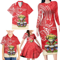Personalized Puerto Rico Family Matching Long Sleeve Bodycon Dress and Hawaiian Shirt Coqui Frog With Polynesian Pattern - Polynesian Pride