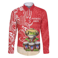 Personalized Puerto Rico Family Matching Long Sleeve Bodycon Dress and Hawaiian Shirt Coqui Frog With Polynesian Pattern - Polynesian Pride